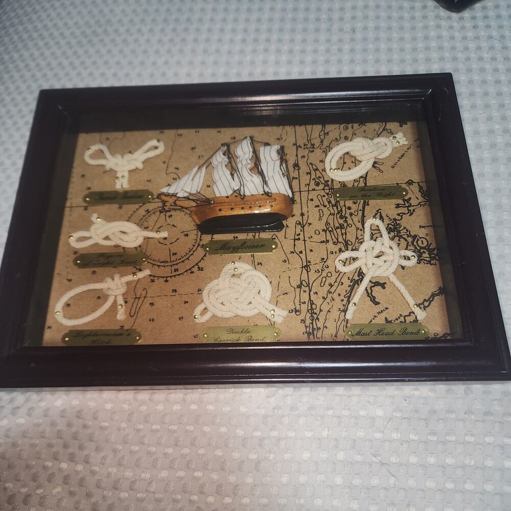 HERITAGE MINT LTD EUC MAYFLOWER SHIP NAUTICAL KNOTS SHADOW BOX PICTURE